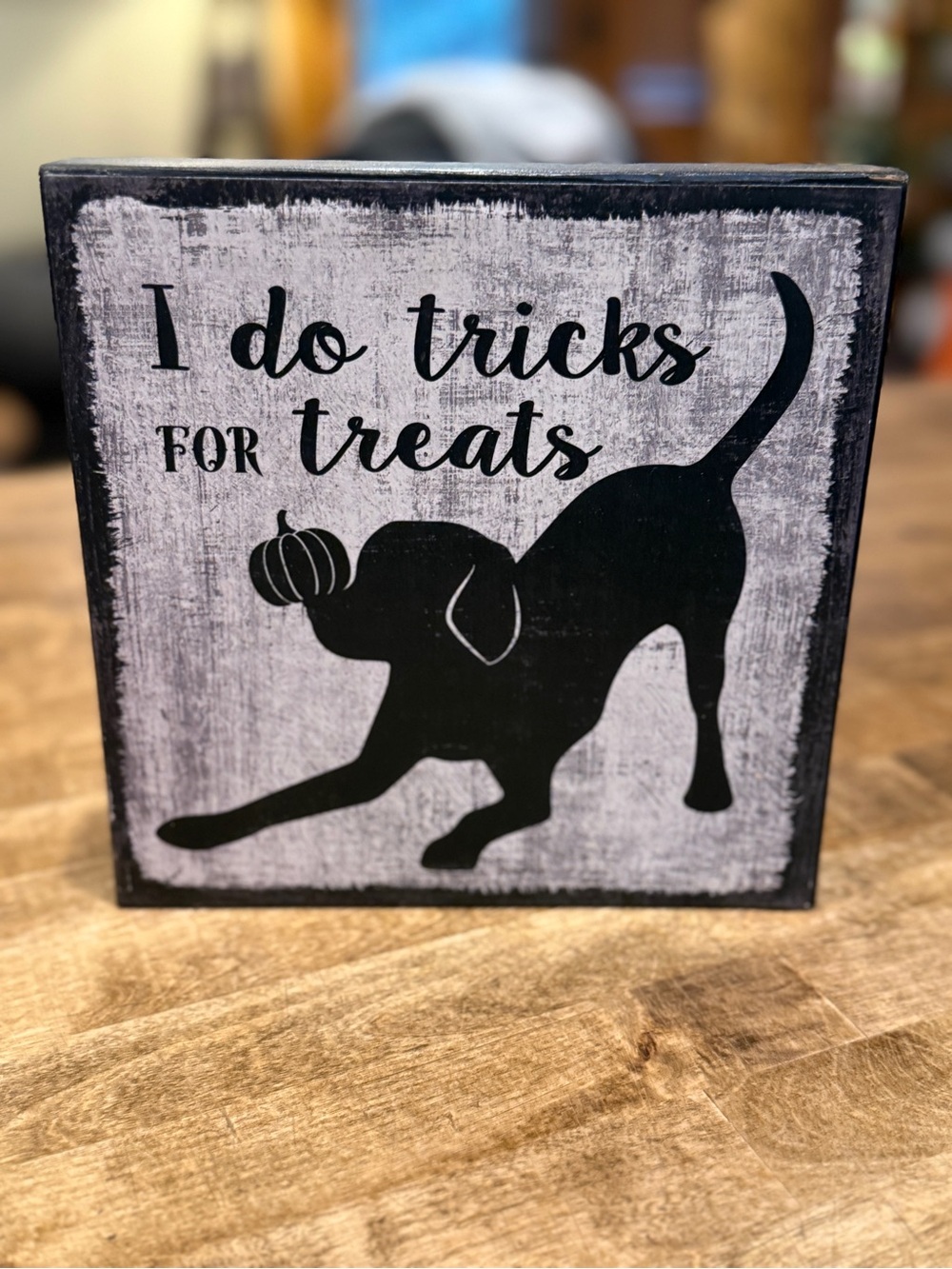 Dog Halloween  Sign - I Do Tricks For Treats (Black/Grey)